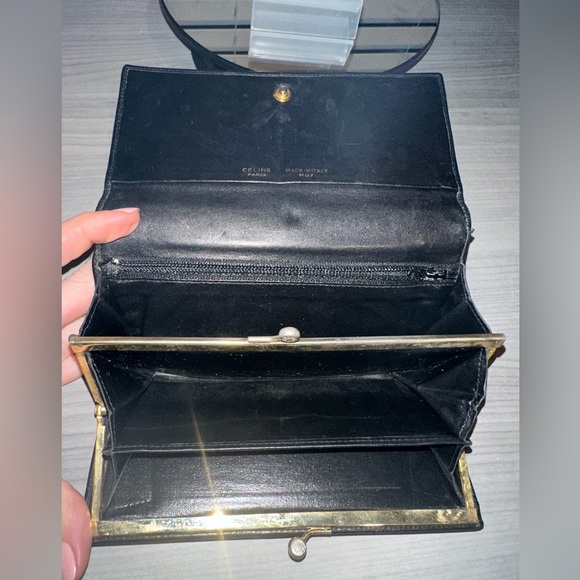 CELINE Long Wallet, Black Leather with Gold Hardware + Triomphe Logo - Picture 8 of 14